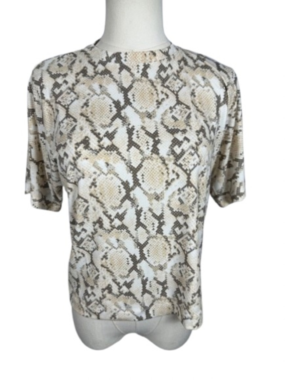 INC International Concepts Beige Snake-Print Short Sleeve Top